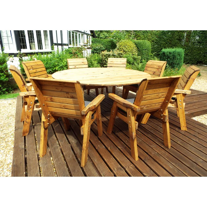 Scandinavian Redwood Garden Furniture Set by Charles Taylor - 8 Seats Grey Cushions - Image 4
