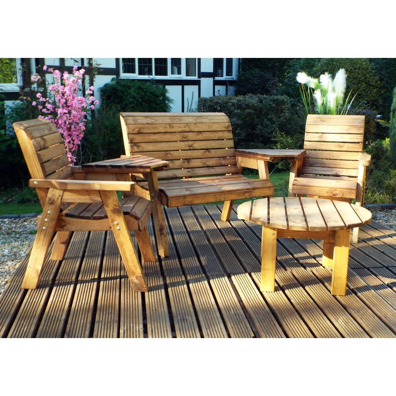 Scandinavian Redwood Garden Patio Dining Set by Charles Taylor - 4 Seats Green Cushions - Image 2