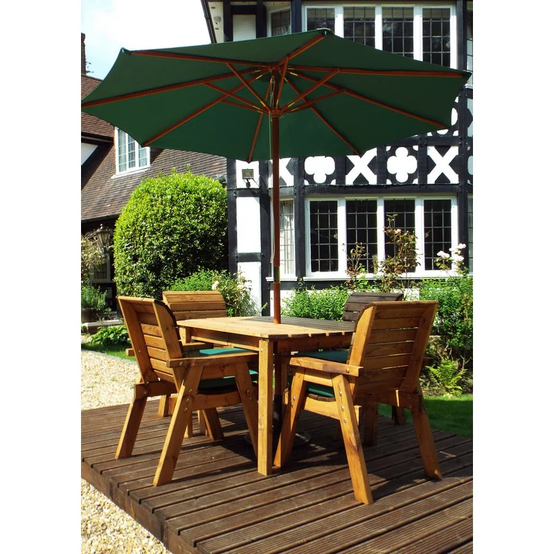 Scandinavian Redwood Garden Patio Dining Set by Charles Taylor - 4 Seats Green Cushions - Image 4