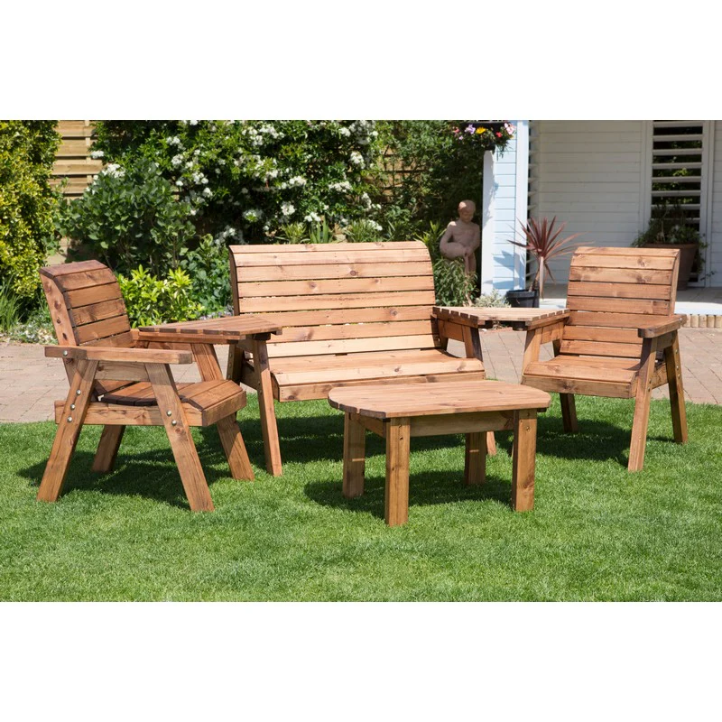 Scandinavian Redwood Garden Patio Dining Set by Charles Taylor - 4 Seats Grey Cushions - Image 2