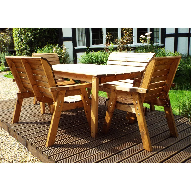 Scandinavian Redwood Garden Patio Dining Set by Charles Taylor - 6 Seats Burgundy Cushions - Image 3