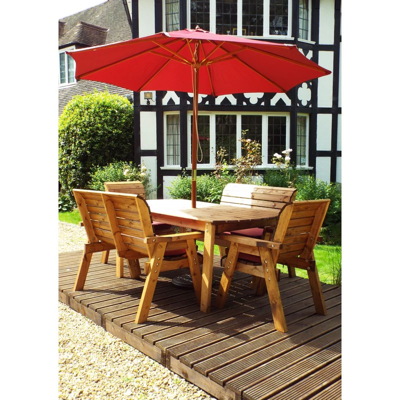 Scandinavian Redwood Garden Patio Dining Set by Charles Taylor - 6 Seats Burgundy Cushions - Image 4