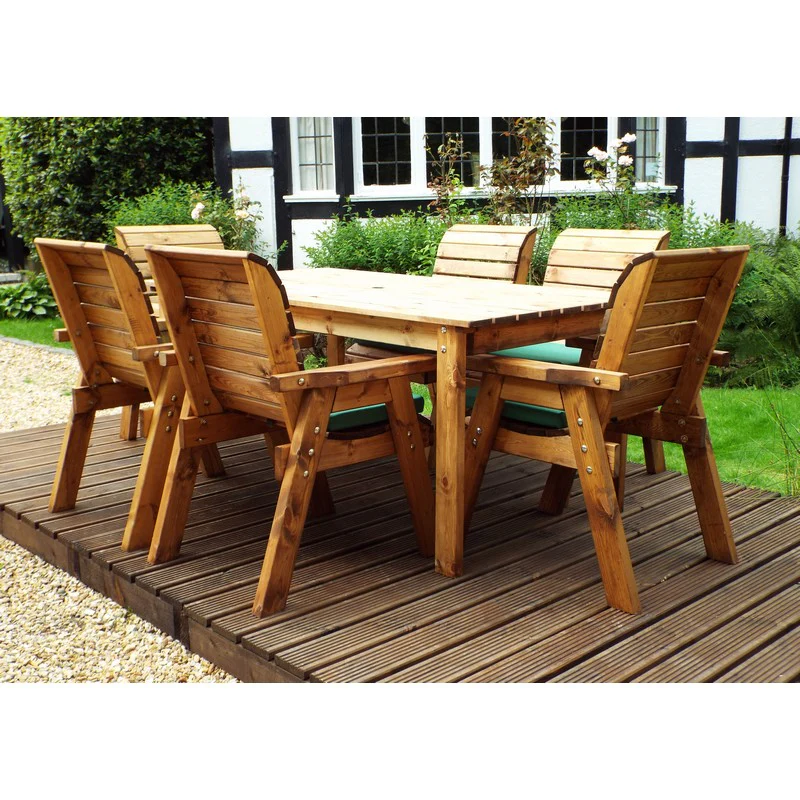 Scandinavian Redwood Garden Patio Dining Set by Charles Taylor - 6 Seats Green Cushions - Image 3