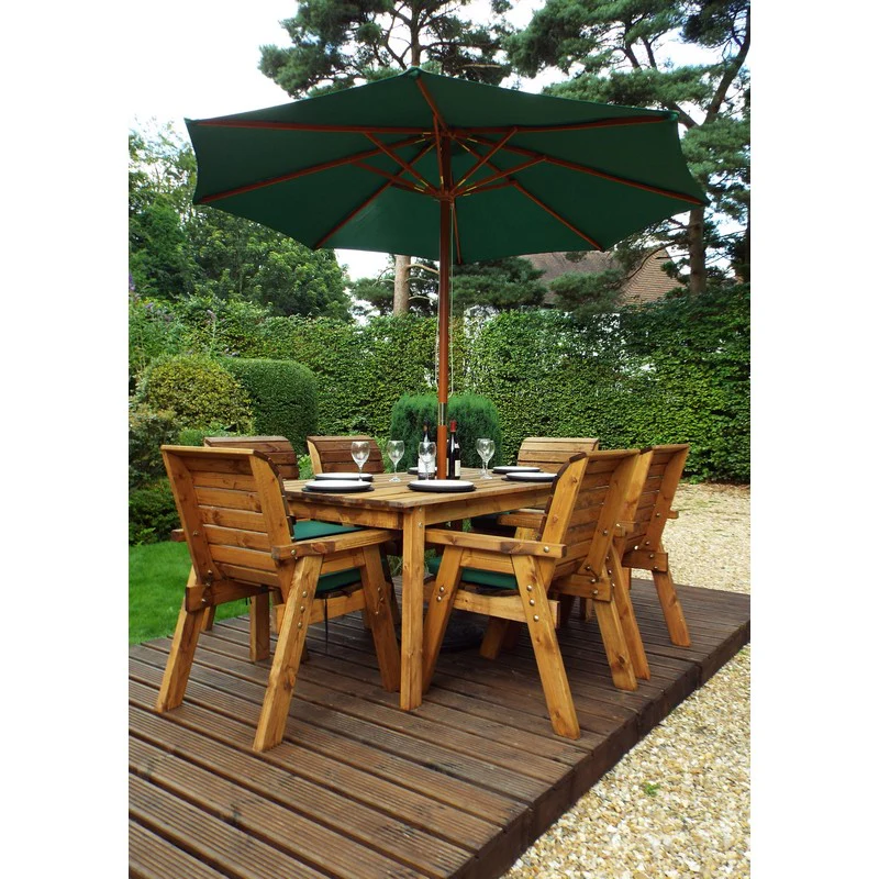 Scandinavian Redwood Garden Patio Dining Set by Charles Taylor - 6 Seats Green Cushions - Image 4