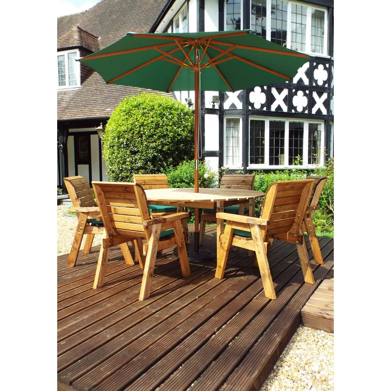 Scandinavian Redwood Garden Patio Dining Set by Charles Taylor - 6 Seats Green Cushions - Image 3