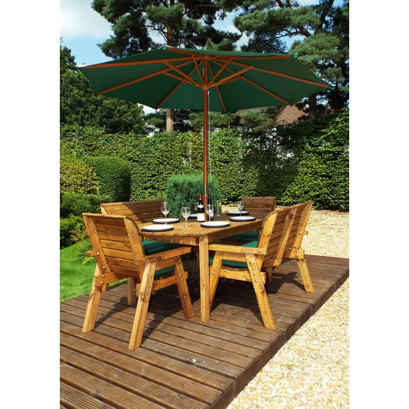 Scandinavian Redwood Garden Patio Dining Set by Charles Taylor - 6 Seats Green Cushions - Image 4