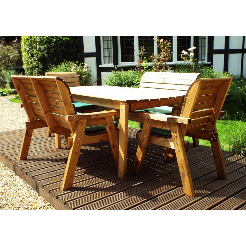 Scandinavian Redwood Garden Patio Dining Set by Charles Taylor - 6 Seats Green Cushions - Image 5