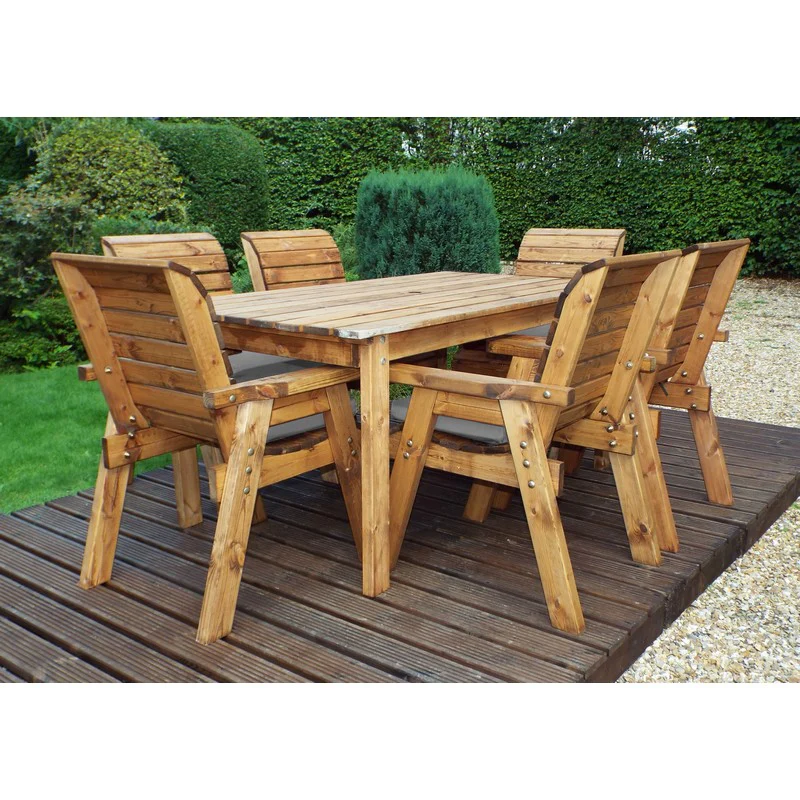 Scandinavian Redwood Garden Patio Dining Set by Charles Taylor - 6 Seats Grey Cushions - Image 4