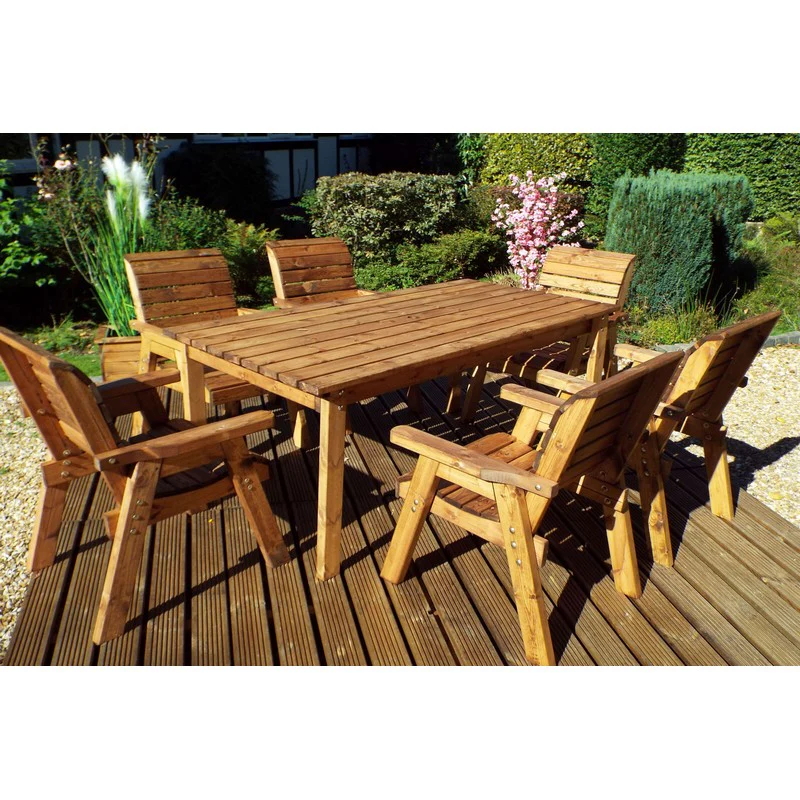 Scandinavian Redwood Garden Patio Dining Set by Charles Taylor - 6 Seats Grey Cushions - Image 5