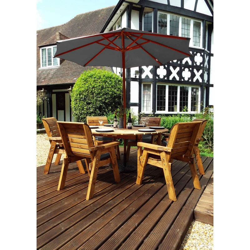 Scandinavian Redwood Garden Patio Dining Set by Charles Taylor - 6 Seats Grey Cushions - Image 2