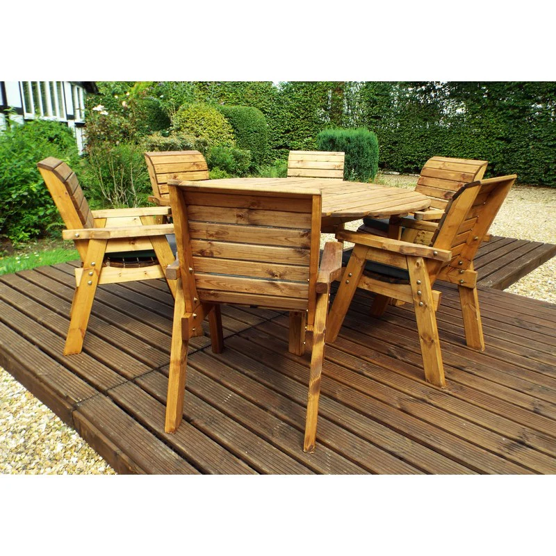 Scandinavian Redwood Garden Patio Dining Set by Charles Taylor - 6 Seats Grey Cushions - Image 3