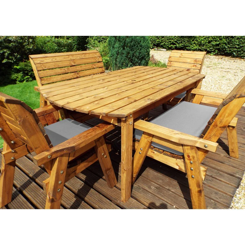 Scandinavian Redwood Garden Patio Dining Set by Charles Taylor - 6 Seats Grey Cushions - Image 2