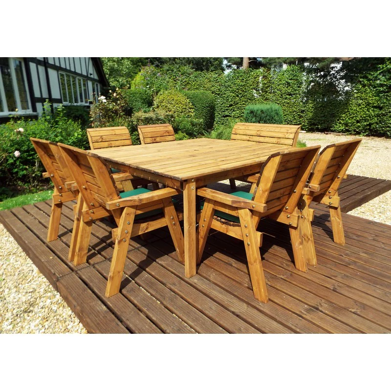 Scandinavian Redwood Garden Patio Dining Set by Charles Taylor - 8 Seats Green Cushions - Image 5