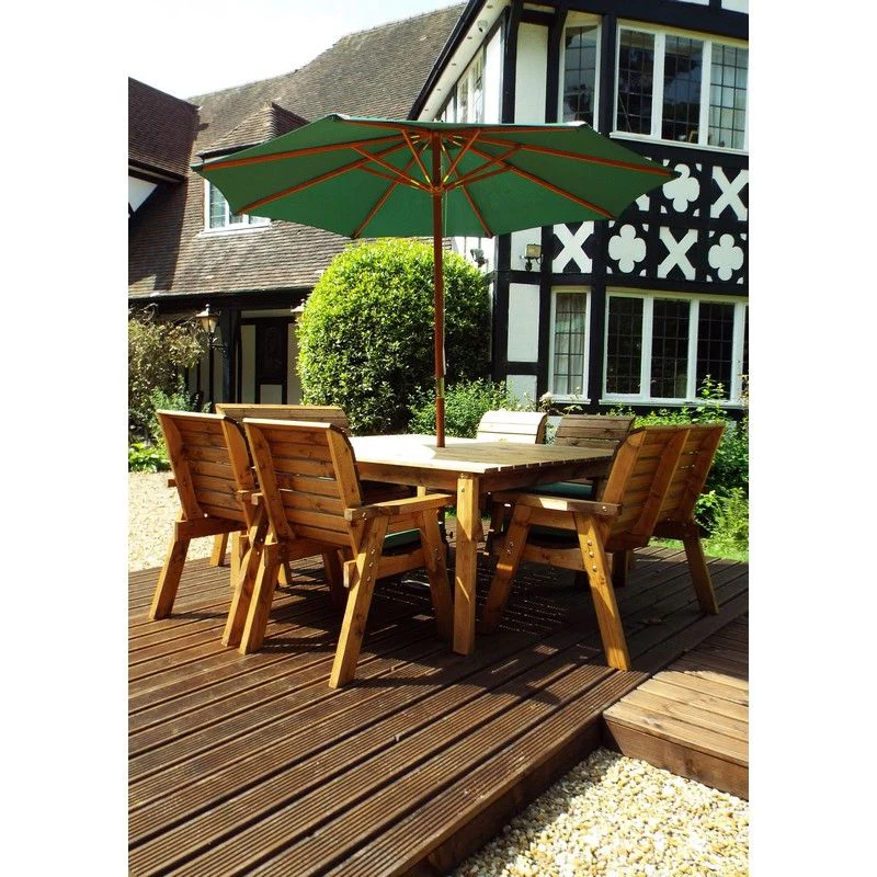 Scandinavian Redwood Garden Patio Dining Set by Charles Taylor - 8 Seats Green Cushions