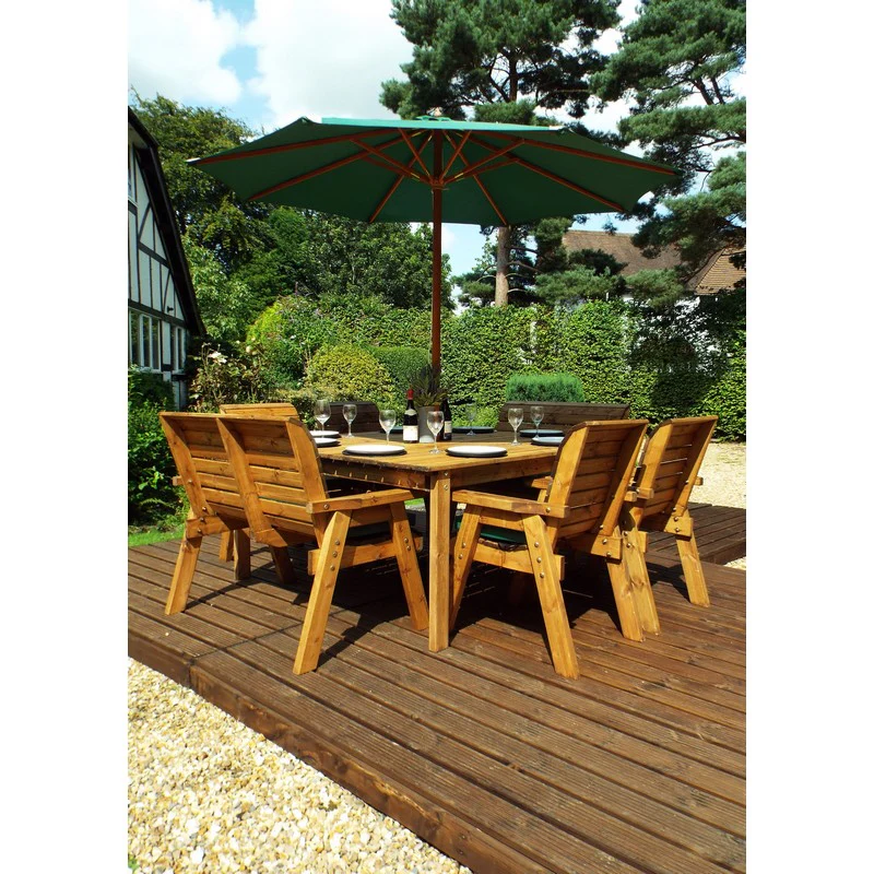 Scandinavian Redwood Garden Patio Dining Set by Charles Taylor - 8 Seats Green Cushions - Image 3