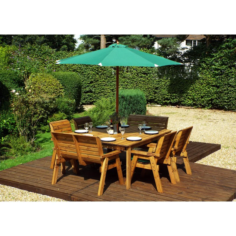 Scandinavian Redwood Garden Patio Dining Set by Charles Taylor - 8 Seats Green Cushions - Image 4