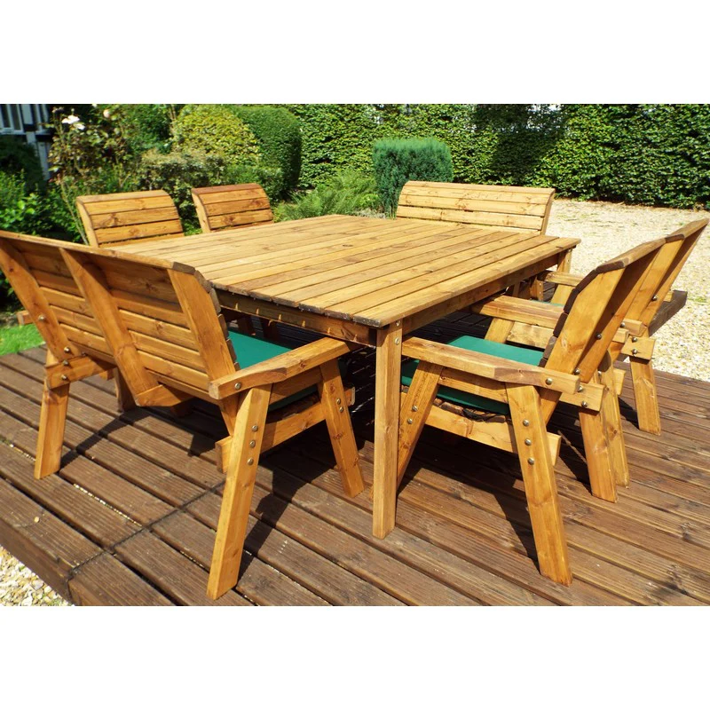 Scandinavian Redwood Garden Patio Dining Set by Charles Taylor - 8 Seats Green Cushions - Image 5