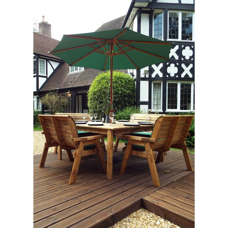 Scandinavian Redwood Garden Patio Dining Set by Charles Taylor - 8 Seats Green Cushions - Image 3