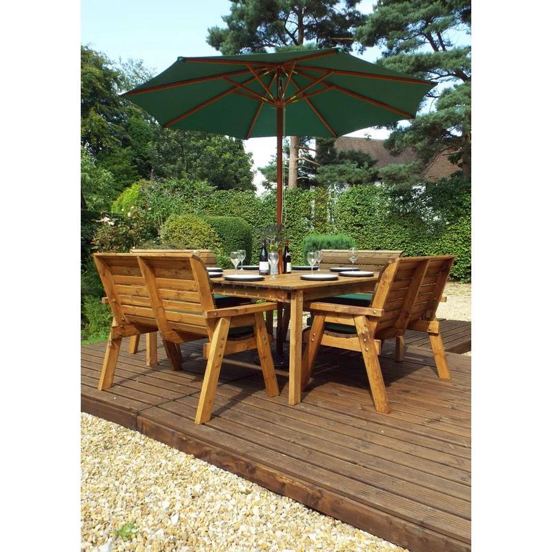 Scandinavian Redwood Garden Patio Dining Set by Charles Taylor - 8 Seats Green Cushions - Image 5