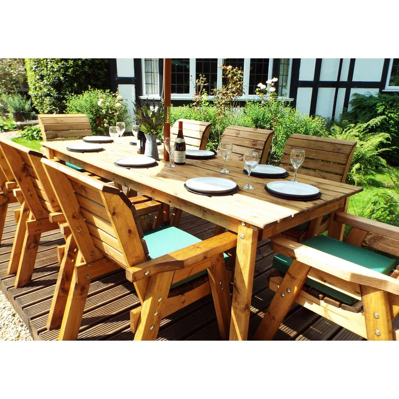 Scandinavian Redwood Garden Patio Dining Set by Charles Taylor - 8 Seats Green Cushions - Image 3