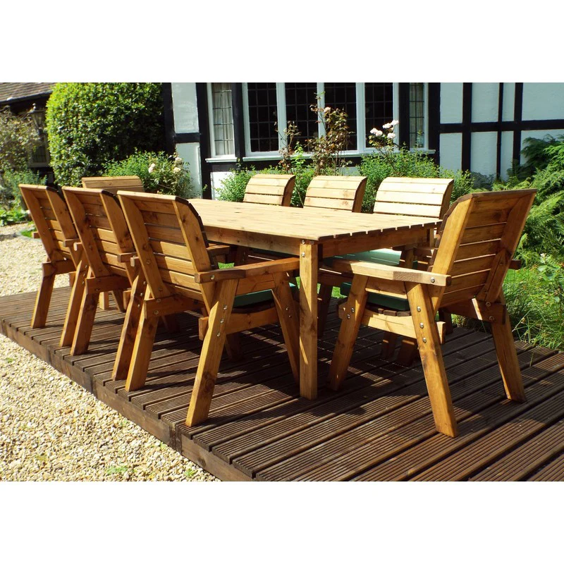 Scandinavian Redwood Garden Patio Dining Set by Charles Taylor - 8 Seats Green Cushions - Image 4