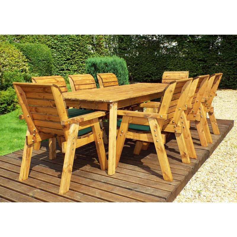 Scandinavian Redwood Garden Patio Dining Set by Charles Taylor - 8 Seats Green Cushions - Image 5