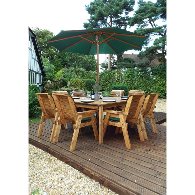 Scandinavian Redwood Garden Patio Dining Set by Charles Taylor - 8 Seats Green Cushions - Image 5