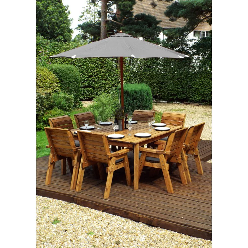 Scandinavian Redwood Garden Patio Dining Set by Charles Taylor - 8 Seats Grey Cushions - Image 4