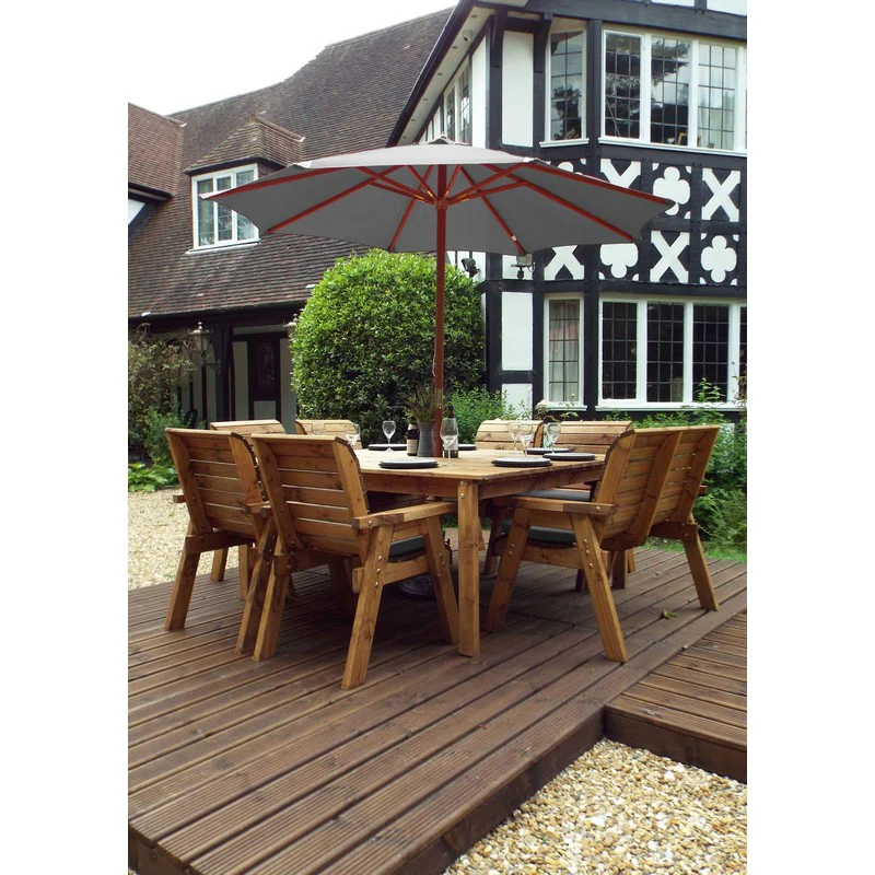 Scandinavian Redwood Garden Patio Dining Set by Charles Taylor - 8 Seats Grey Cushions - Image 2