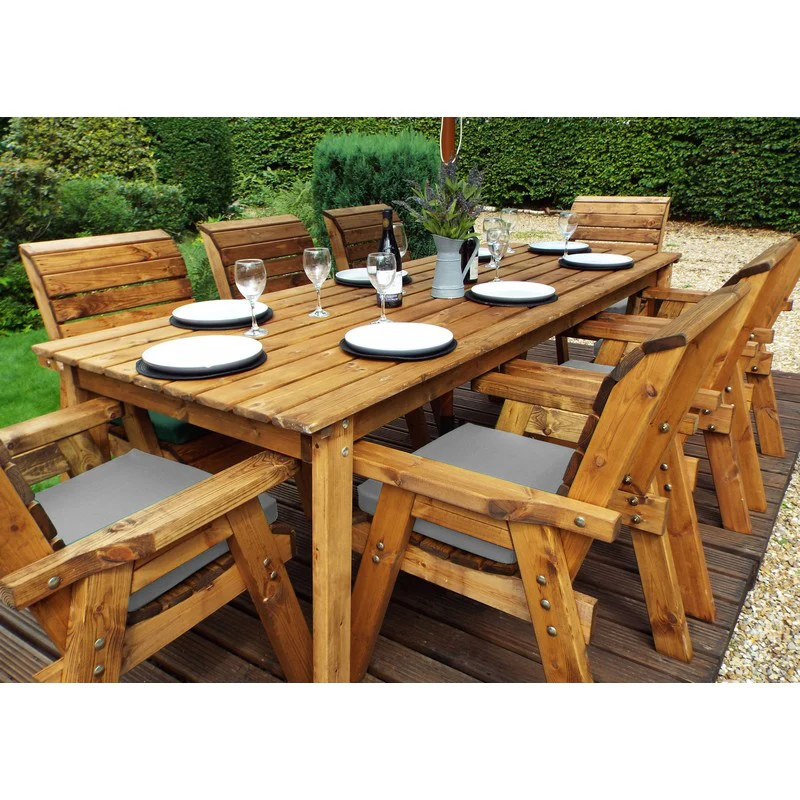 Scandinavian Redwood Garden Patio Dining Set by Charles Taylor - 8 Seats Grey Cushions - Image 2