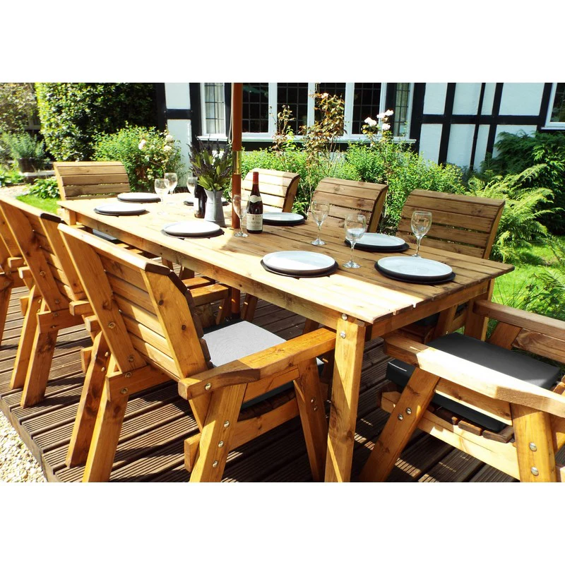 Scandinavian Redwood Garden Patio Dining Set by Charles Taylor - 8 Seats Grey Cushions - Image 3