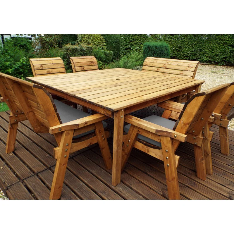 Scandinavian Redwood Garden Patio Dining Set by Charles Taylor - 8 Seats Grey Cushions - Image 4