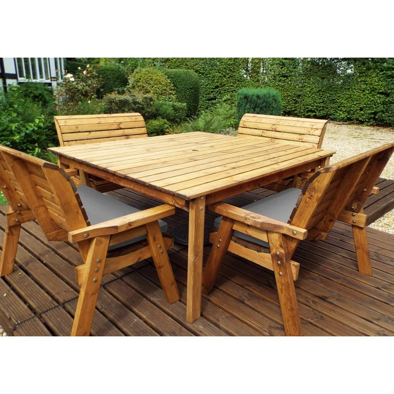 Scandinavian Redwood Garden Patio Dining Set by Charles Taylor - 8 Seats Grey Cushions - Image 3