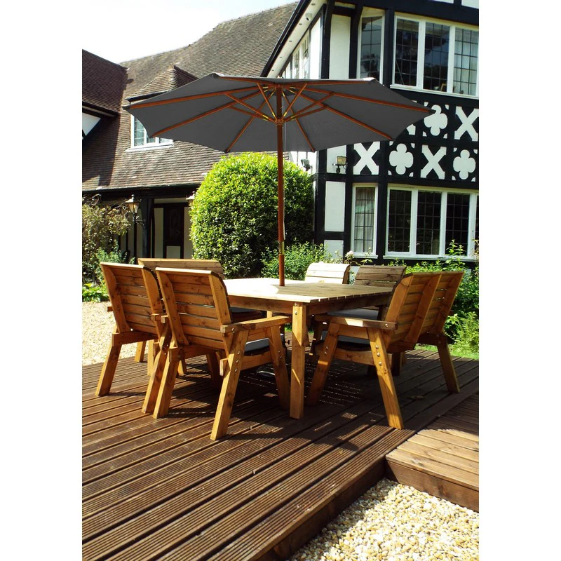 Scandinavian Redwood Garden Patio Dining Set by Charles Taylor - 8 Seats Grey Cushions - Image 5