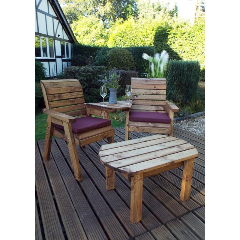 Scandinavian Redwood Garden Tete a Tete by Charles Taylor - 2 Seats Burgundy Cushions - Image 2