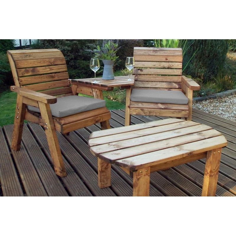 Scandinavian Redwood Garden Tete a Tete by Charles Taylor - 2 Seats Grey Cushions