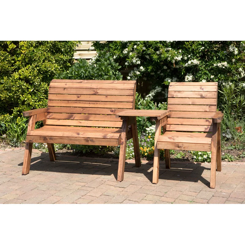 Scandinavian Redwood Garden Tete a Tete by Charles Taylor - 3 Seats Green Cushions - Image 2