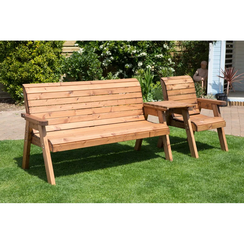 Scandinavian Redwood Garden Tete a Tete by Charles Taylor - 4 Seats Green Cushions - Image 2