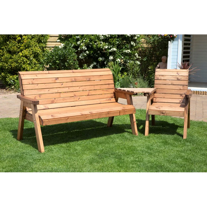 Scandinavian Redwood Garden Tete a Tete by Charles Taylor - 4 Seats Green Cushions - Image 2