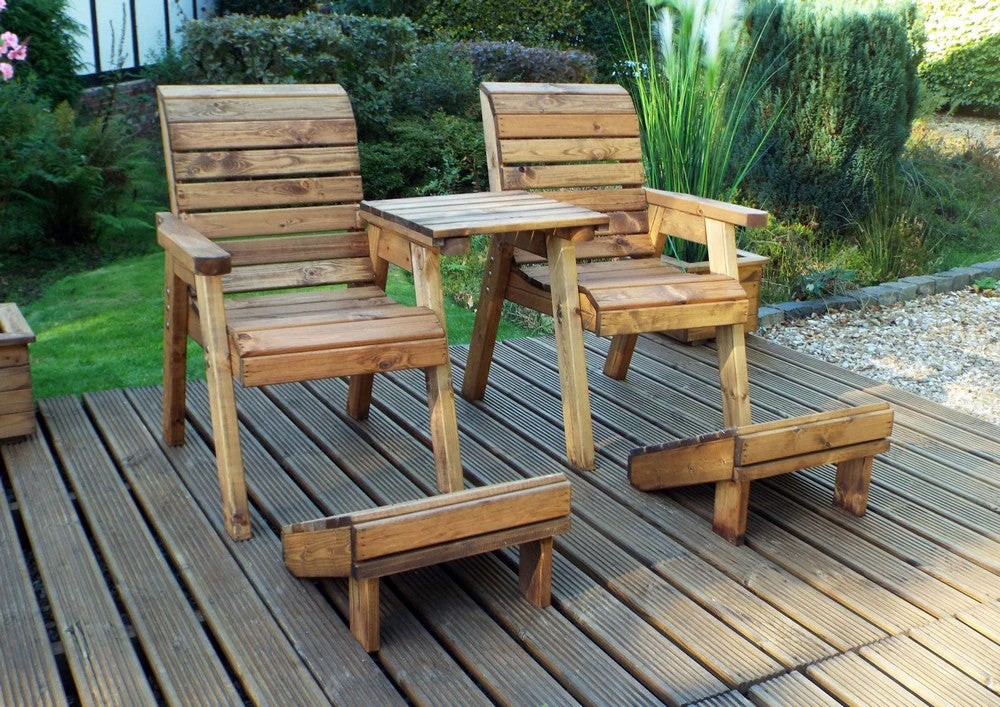 Scandinavian Redwood Garden Tete a Tete & Footstool by Charles Taylor - 2 Seats