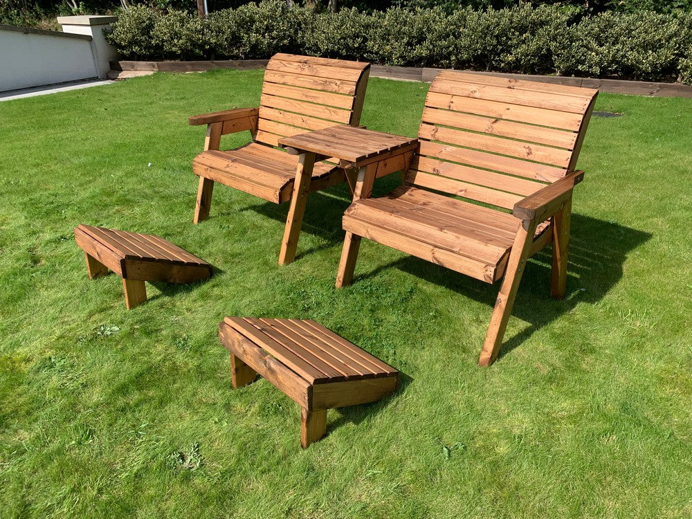Scandinavian Redwood Garden Tete a Tete & Footstool by Charles Taylor - 2 Seats