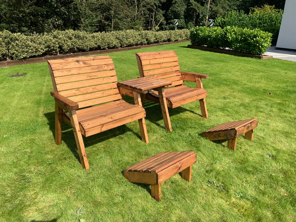 Scandinavian Redwood Garden Tete a Tete & Footstool by Charles Taylor - 2 Seats - Image 3