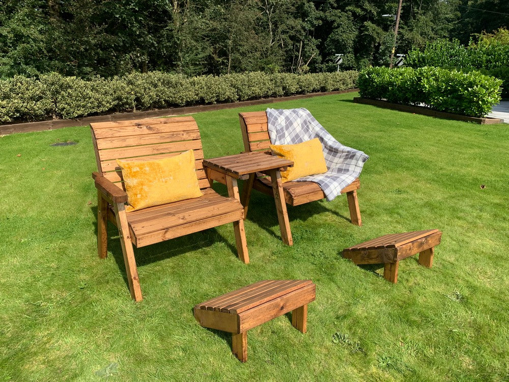 Scandinavian Redwood Garden Tete a Tete & Footstool by Charles Taylor - 2 Seats - Image 4