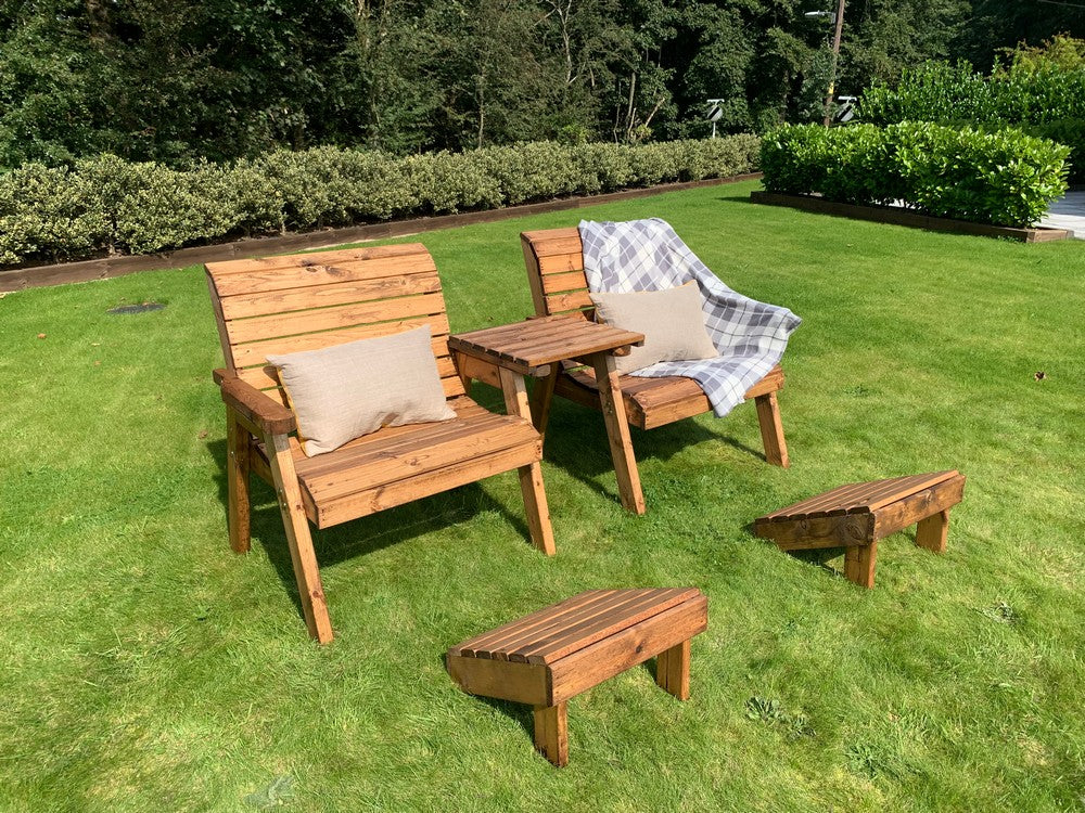 Scandinavian Redwood Garden Tete a Tete & Footstool by Charles Taylor - 2 Seats - Image 5