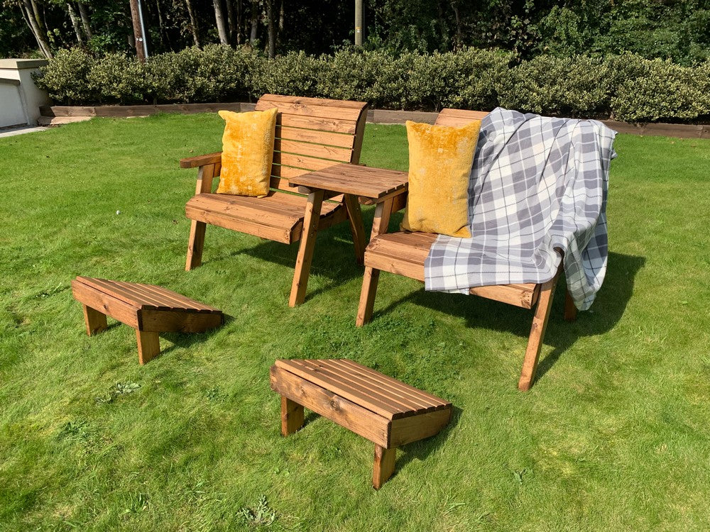 Scandinavian Redwood Garden Tete a Tete & Footstool by Charles Taylor - 2 Seats - Image 6