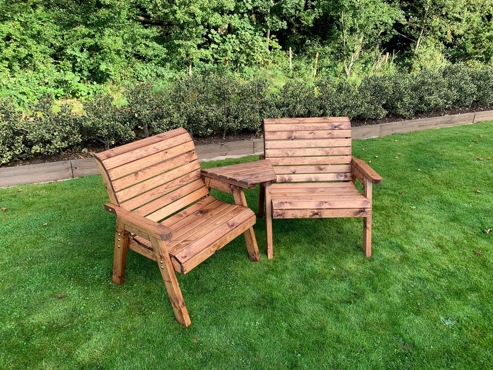 Scandinavian Redwood Garden Tete a Tete & Footstool by Charles Taylor - 2 Seats - Image 6