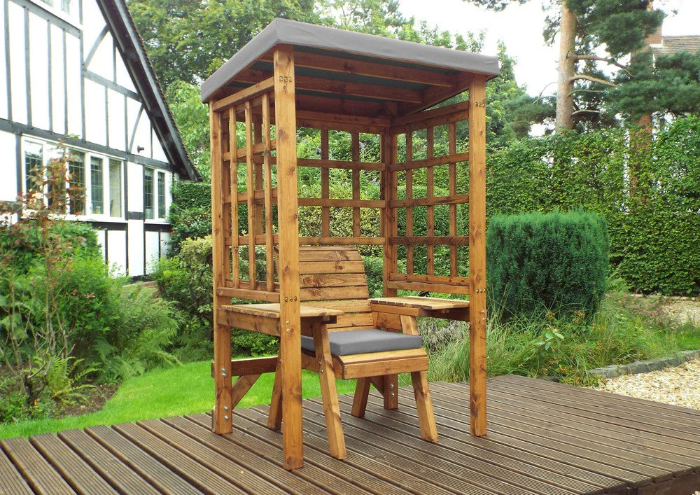 Scandinavian Redwood Natural Garden Chair Arbour by Charles Taylor with Grey Cushions - Image 2