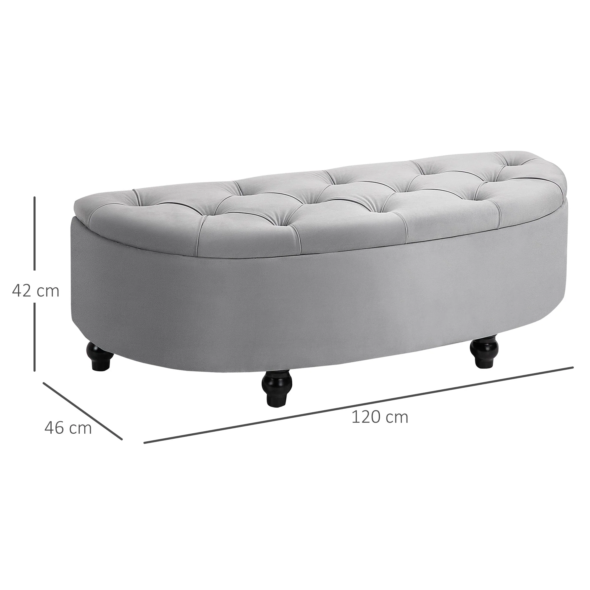 Semi-Circle Bed End Bench Ottoman with Storage Tufted Upholstered Accent Seat Footrest Stool with Rubberwood Legs for Bedroom & Entryway - Image 3