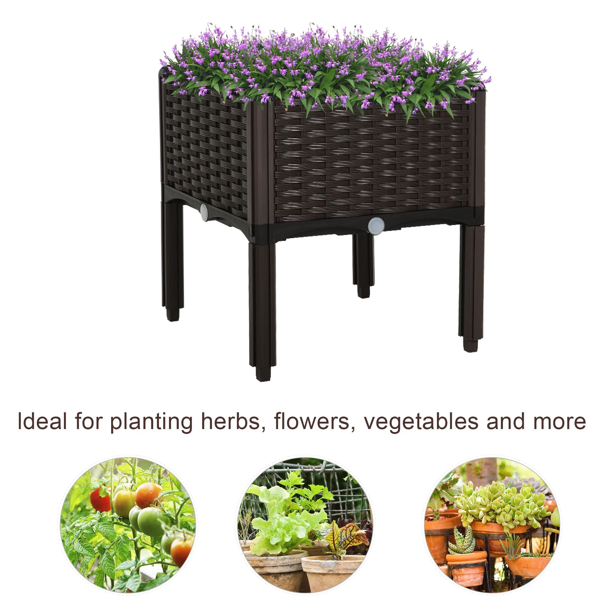 Set of 1 26L Garden Raised Bed Elevated Patio Flower Plant Planter Box PP Vegetables Planting Container - Image 4