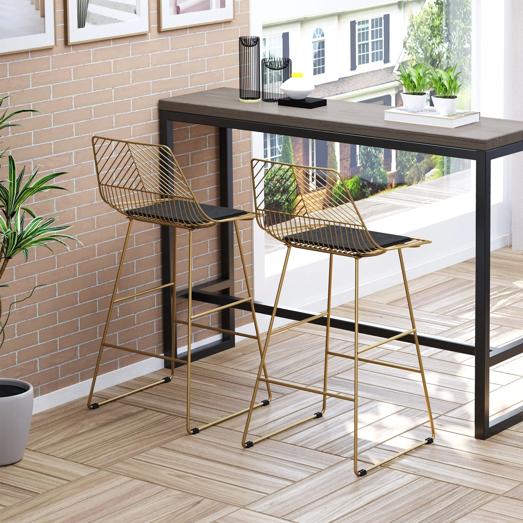Set of 2 Bar stools Modern Counter Height Wire Metal Bar chairs for Kitchen - Image 2